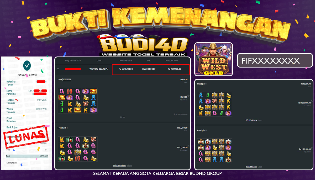 BUDI4D JACKPOT SLOT PRAGMATIC WILD WEST GOLD Rp.5.200.000,- LUNAS